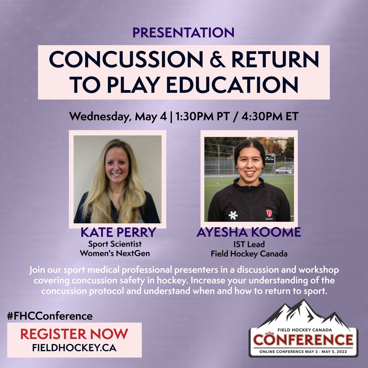 FieldHockeyCan's tweet photo. #FHCConference | SESSION ANNOUNCEMENT 🚨
Join our sport medical professional presenters, Kate Perry and Ayesha Koome, as they cover concussion safety in hockey and the process to return to play!
Register now for FREE 👉 https://t.co/Ju7LO2fhcq https://t.co/EvBT1jE8zn