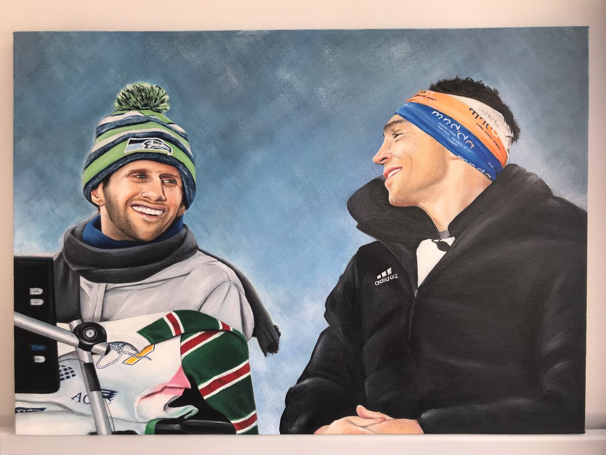 Would be great if Kevin Sinfield could sign this painting before it goes to auction tomorrow night. I'm willing to drive up with the artwork and a pen! If anyone knows Kev and could ask him pls get in touch. Thanks 💙🧡🙏👍👍 #leedsrhinos
