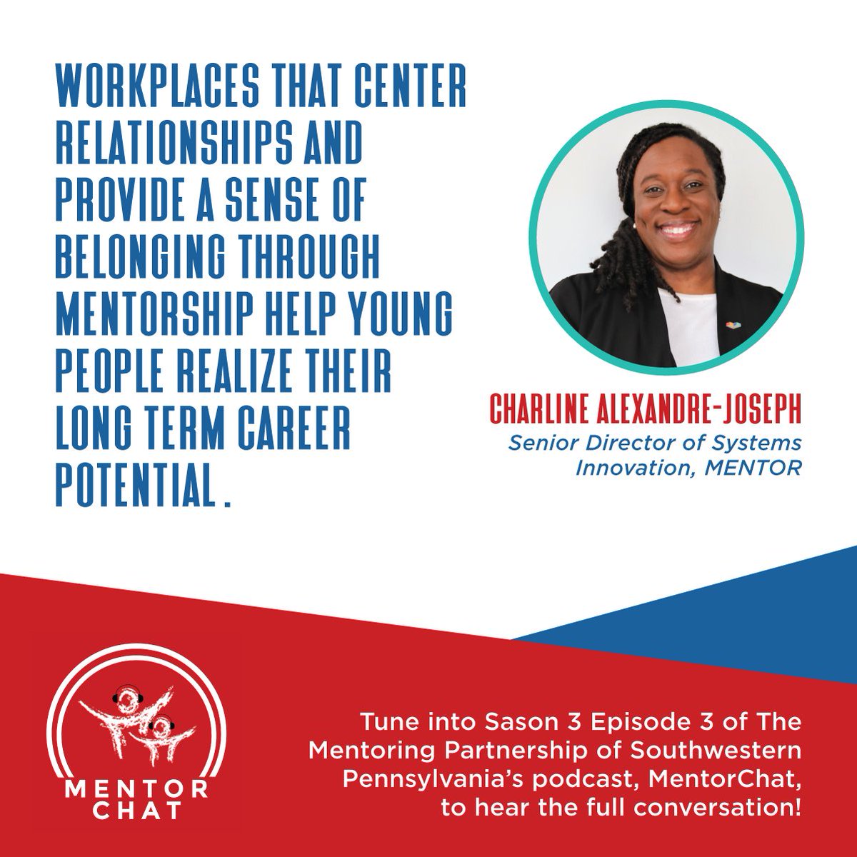 MENTORnational's tweet photo. Season 3 of @MPSWPA’s #MentorChat Podcast features MENTOR’s very own @charlinetweets! Check out Ep. 3 to hear from Charline as she talks about the importance of workplace mentoring and elevates helpful resources for doing this work:https://t.co/IoomuRCkqB #MentoringAmplifies https://t.co/aS8YrHpzZl