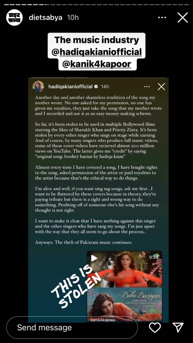 SophiaAQ's tweet photo. My girl @Hadiqa_Kiani speaking her truth. This is something that has been a problem across the border for a long time and it’s refreshing to see a big artist speaking out against it. #BoohayBarian #BuheBariyan #HadiqaKiani #Kanikakapoor #DarshanRaval @saregamaglobal https://t.co/4kEUlHJiAP