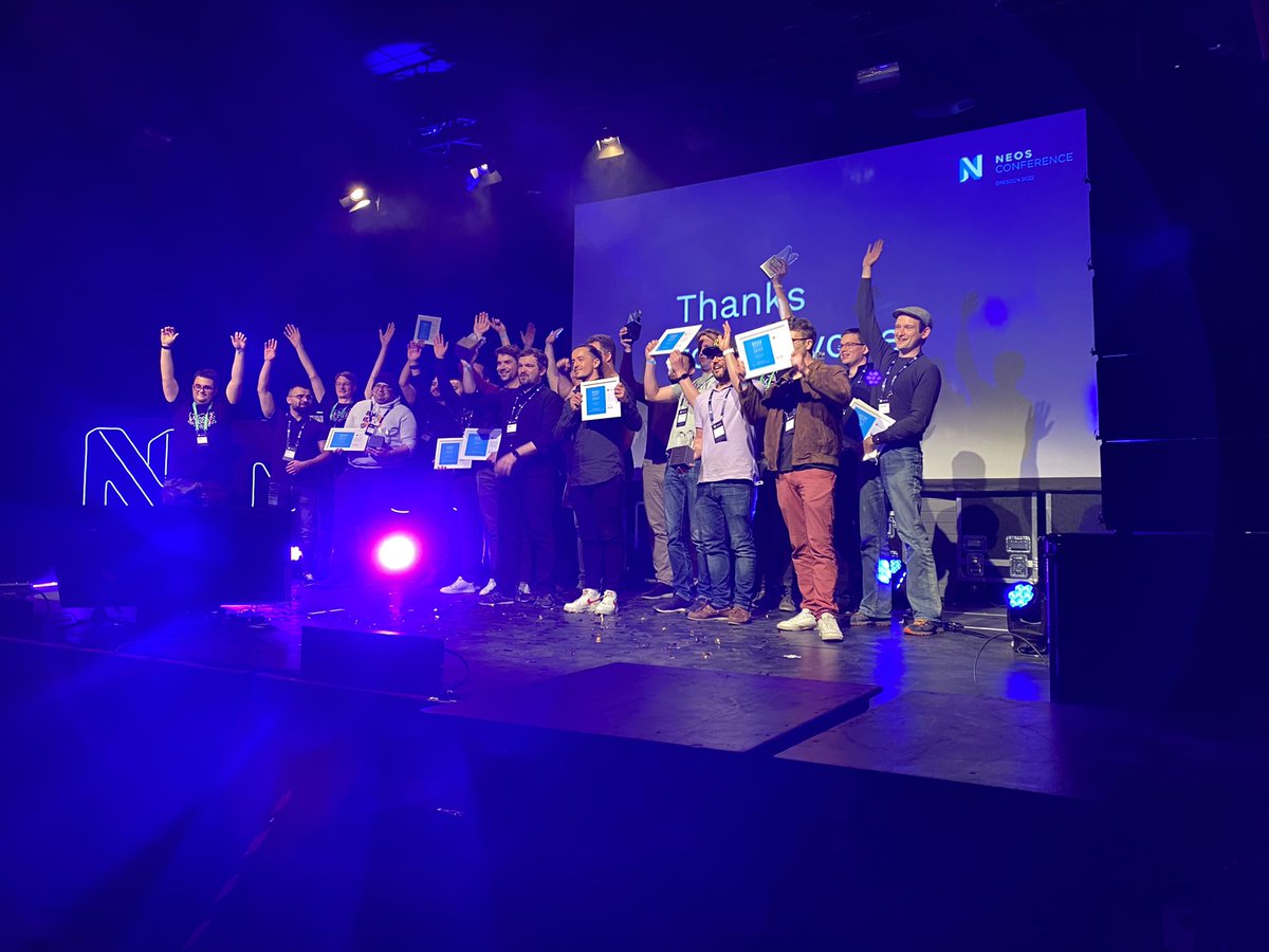 networkteam's tweet photo. Yeah we are coming home with a brandnew Neos dedication award for the Prunner package and the decoupled content store together with @sandstormmedia and a bronze award for our customer project ESN! #neoscon #neoscms https://t.co/RDFlyMFuUM