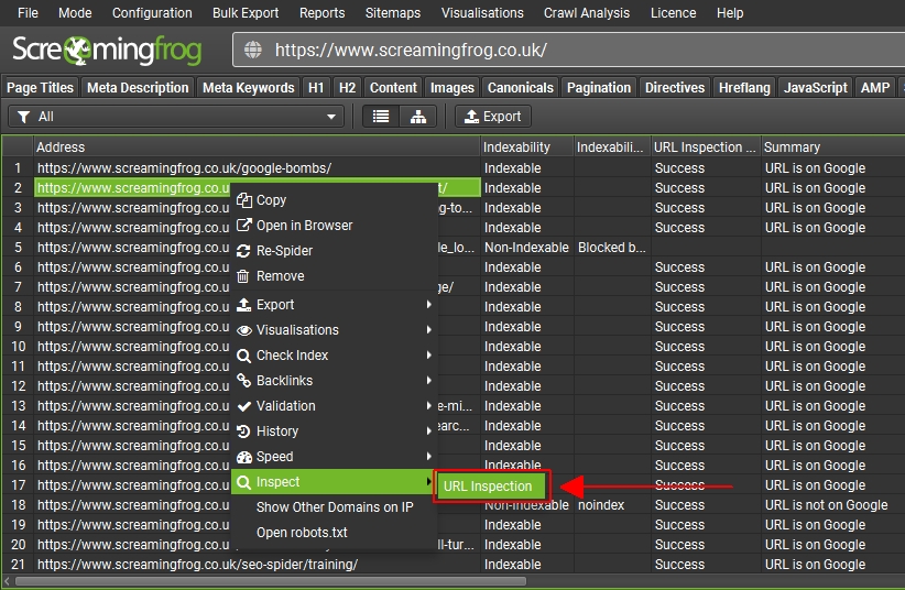 screamingfrog's tweet photo. Little tip - If you have run the URL Inspection API to check Google index status, you can view the cached results in GSC via right click 'Inspect > URL Inspection'. https://t.co/AU4w1DV0AW
