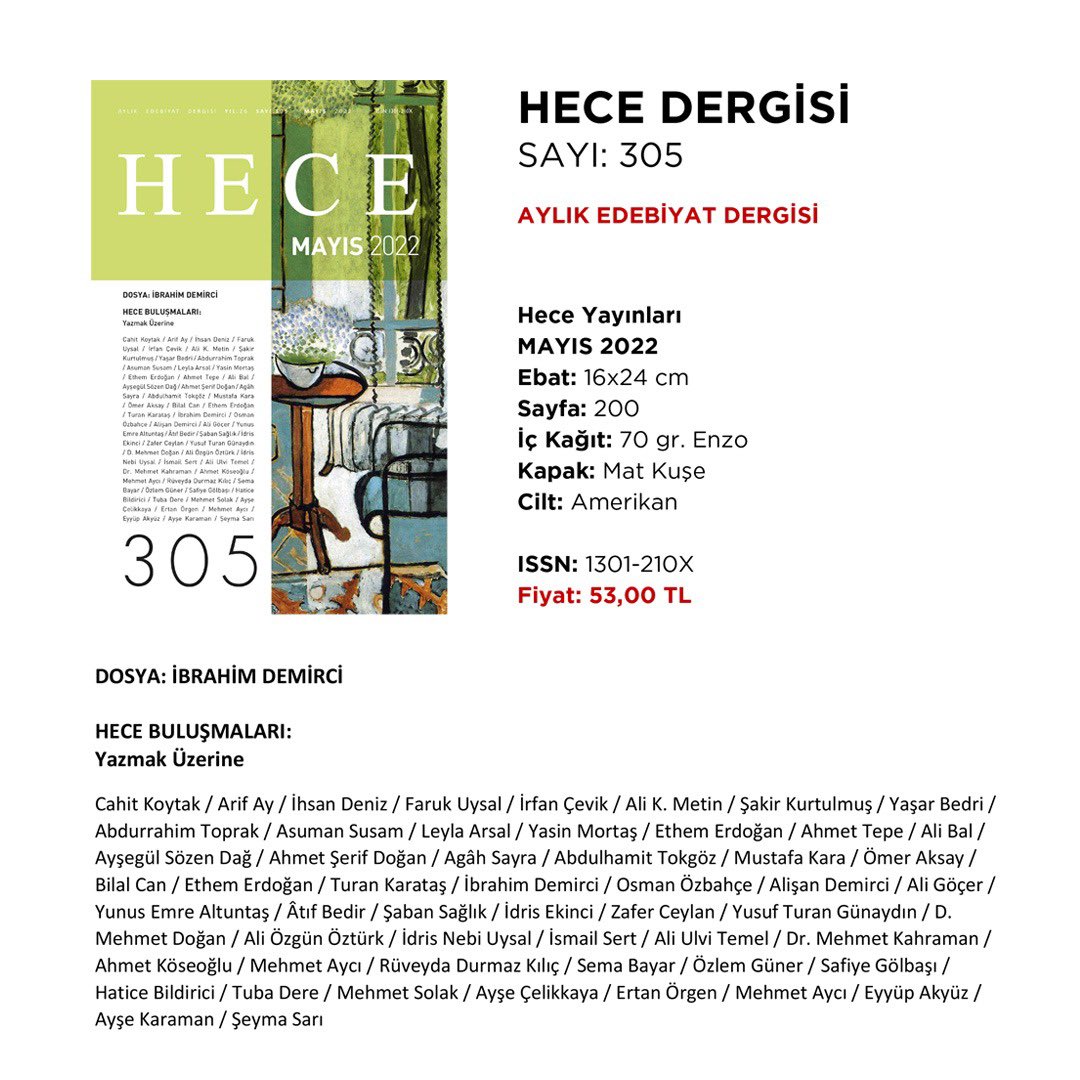 Hece Dergisi Mayıs sayısı okurların huzurunda, iyi okumalar dileriz..

#hecedergisi #mayıssayısı 
👉 hece.com.tr/urungruplari/3…