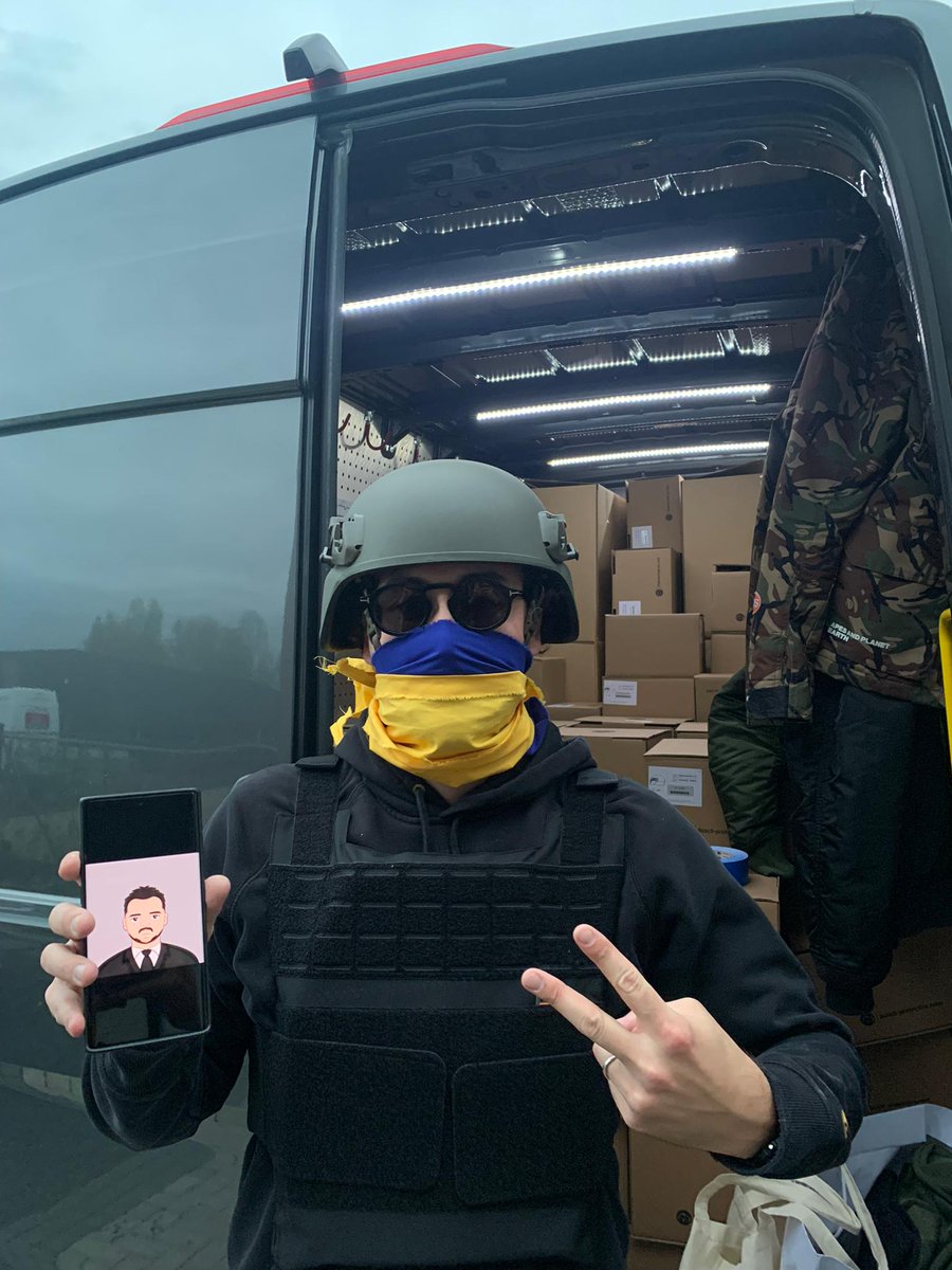 NFTBANDITS1's tweet photo. Quick Pic From Our Last Delivery Run To Ukraine 🇺🇦  Featuring One Of Our TheZelenskySpecial NFT'S 👊

#NFT #NFTdrop #NFTCommunity #StandWithUkraine #Ethereum #BlockchainGaming https://t.co/KTsp2awe3Z