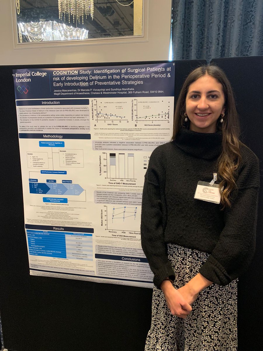 Congratulations 🎊 #JessicaMascarenhas for bringing home 1st prize for Poster Competition on your COGNITION project- #Delirium #PerioperativeAnaesthesia #ACCS2022 @ChelwestFT @APMIC_Imperial @ImperialSandC @chelwestICU