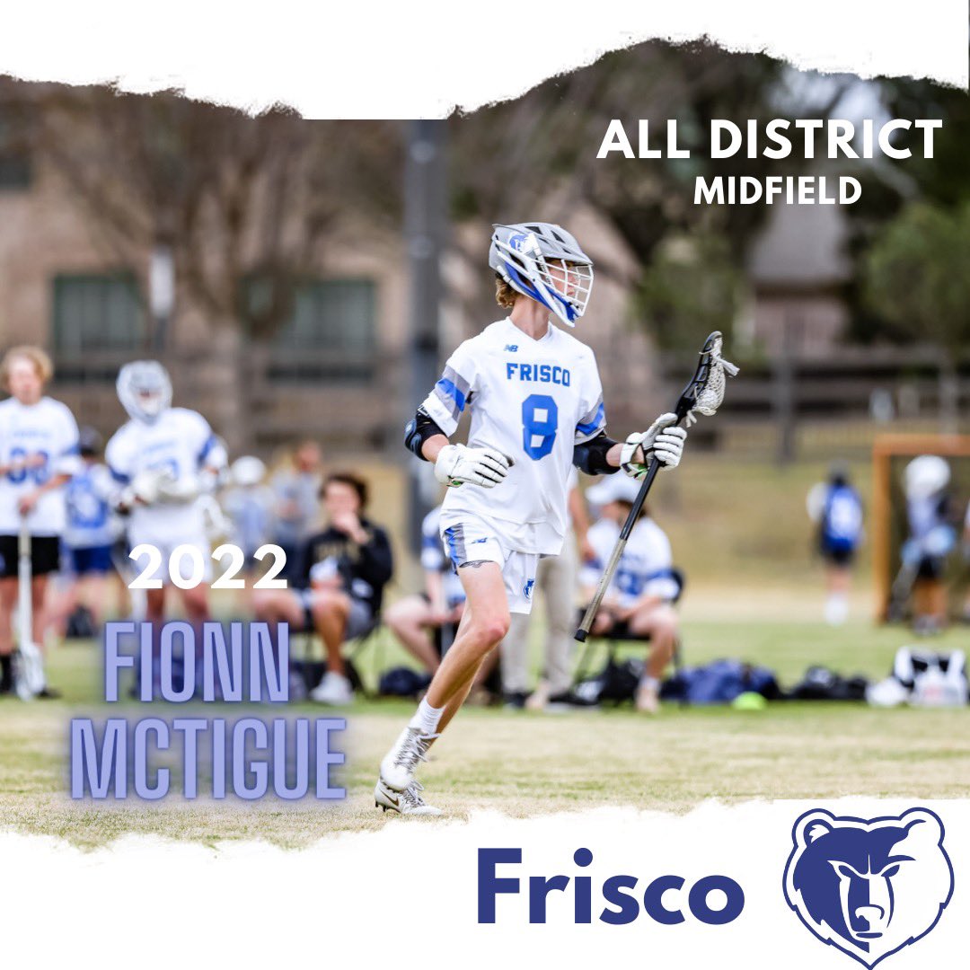 Congratulations to Fionn McTigue for being awarded All District Midfield!!   
#RESPECT
#friscolacrosse