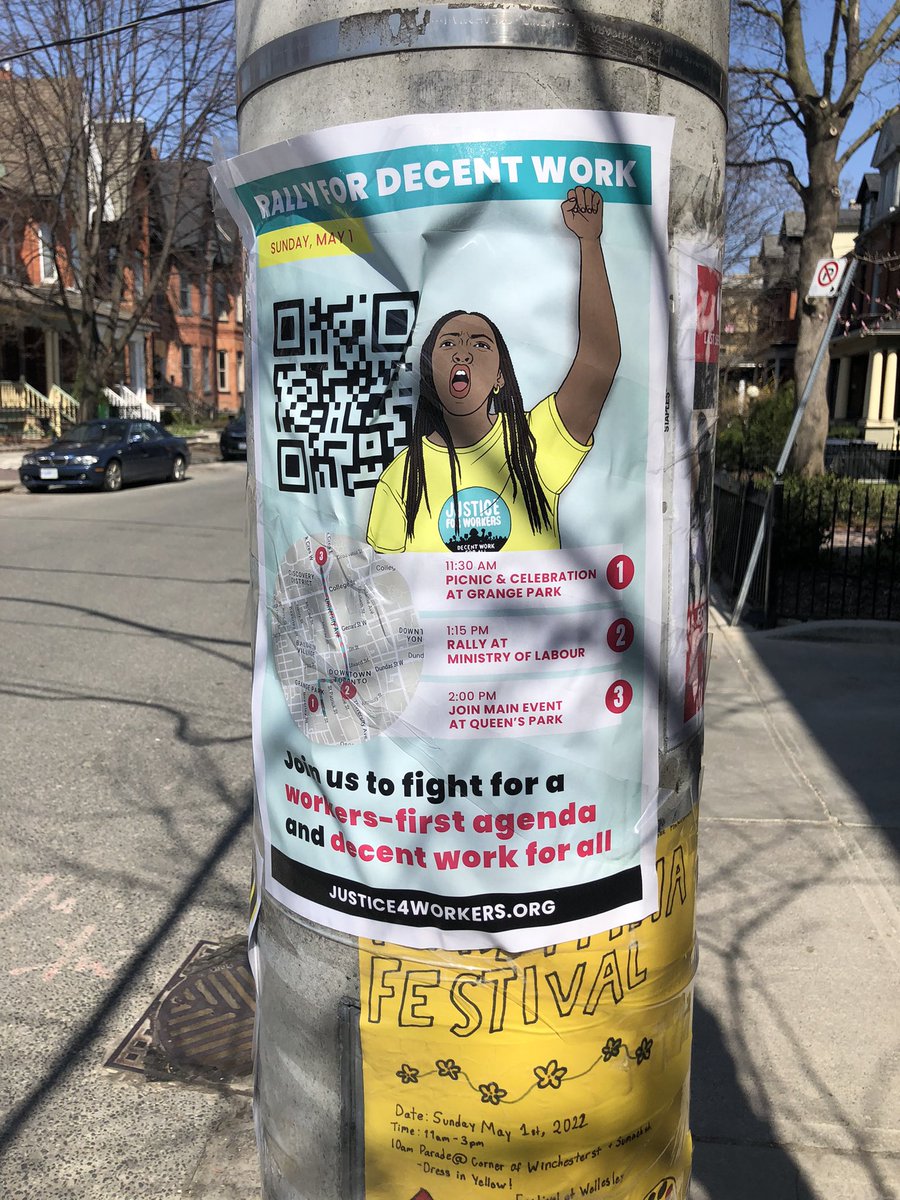 yolanda_bdacy's tweet photo. I was all set to poster in Cabbagetown to remind all workers that a better Ontario is possible, but someone beat me to it. Was it you @DBrabblerouser? See you Sunday at Queen’s Park. #ofl #May1ON #May1TO https://t.co/4OMyBruDXx