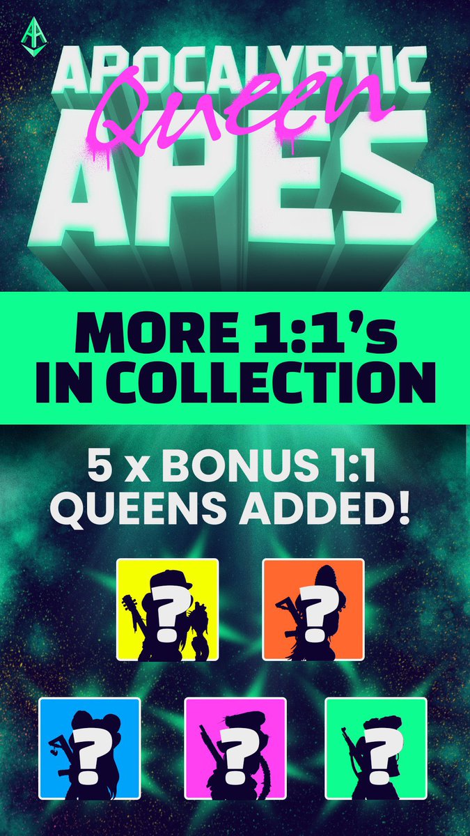 AAPEQueens's tweet image. Remember those 10 1:1s we told you about? Well Surprise! @TheHaddy made them way too good, so now we have an extra 5 more spread into the collection! Not just 10 but 15 lucky #AAPES fam members might have these special 1:1s in their wallets! Woohoo! @apocalypticapes #nft #web3