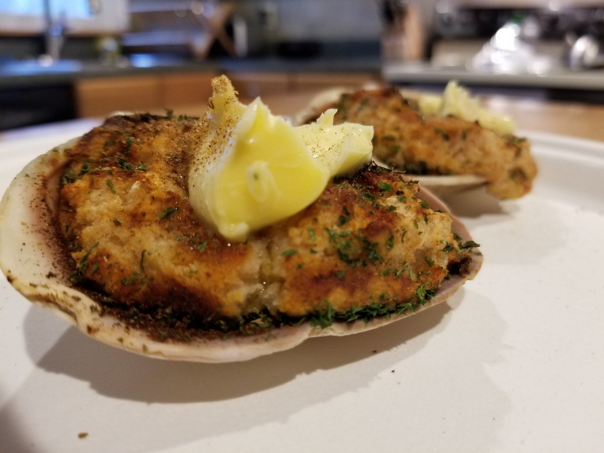 morningwoodbbq's tweet photo. Just some Friday night stuffed quahogs with a healthy dose of Kerrygold butter. #bbq #bbqlife #stuffedclams #stuffedquahogs #seafood #kerrygold https://t.co/B9i1AXICas