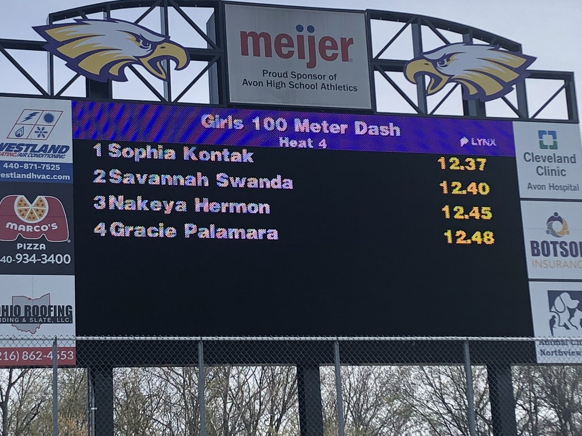 Wow! Sophia not only takes 🥇at <a href="/avoneagles/">avoneagles</a> relays but also BREAKS the <a href="/DemonAthletics/">Demon Athletics</a> <a href="/WHS_Westlake/">Westlake High School</a> 100m record by .25 seconds w/ a blazing race! Amazing job, Sophia!