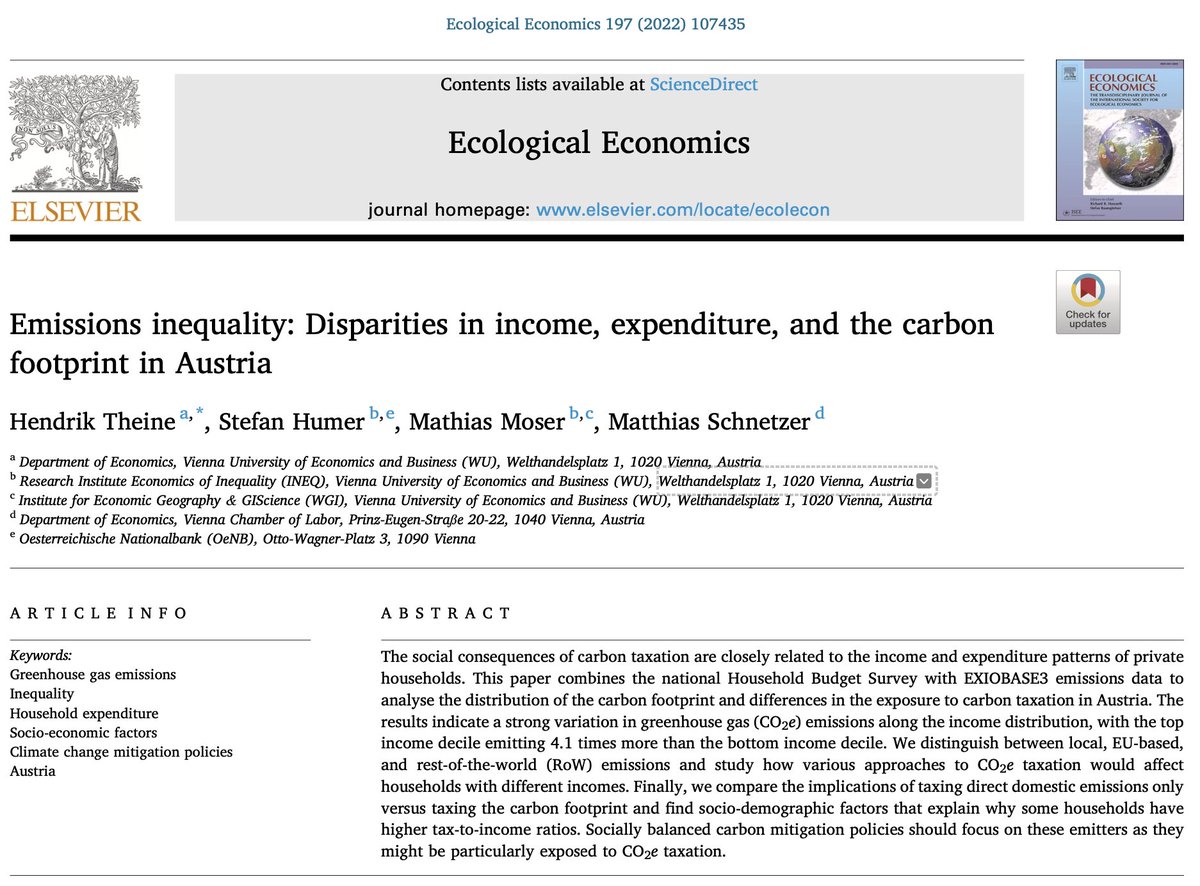 matschnetzer's tweet photo. Die Klimakrise ist eine Verteilungsfrage: Wie sind die CO2-Emissionen in Österreich verteilt? 

Neuer #OpenAccess Artikel von @tricks_y, @matmosR, S. Humer und mir ist soeben bei Ecological Economics erschienen 👉 https://t.co/6ZhWqHK6OZ. Hier ein kurzer Thread zum Papier! [1/6] https://t.co/7uTp7QViU1