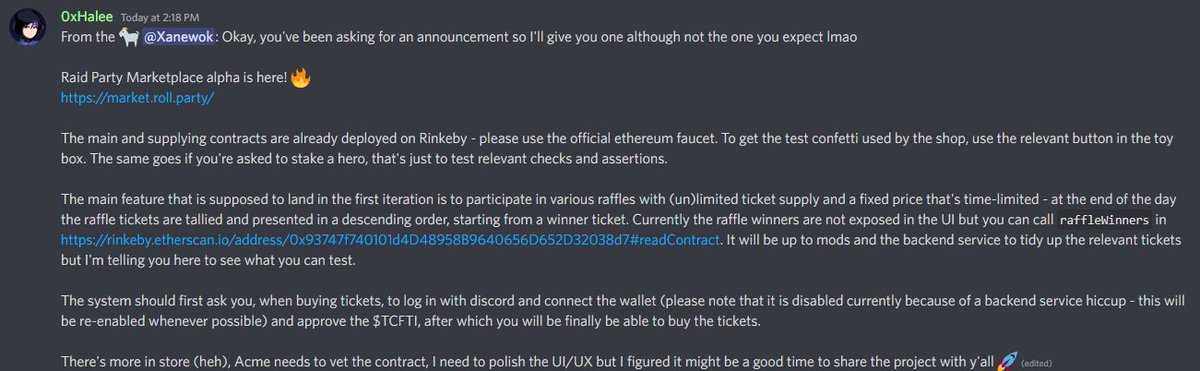 RP_Scouts's tweet photo. 🔥🔥Another great news!! @xanecrypto's Raid Party Marketplace Alpha (AKA $CFTI Shop) is also available now🤯Check it out!

https://t.co/dAc1SQ7QNp

Please check out words from @0xHalee below before navigating the features in Raid Party Marketplace Alpha⚠️

#party🎉 @raidparty https://t.co/QNr69WgNEs
