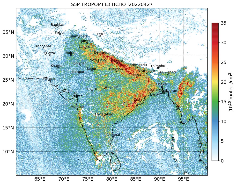NaegerAaron's tweet photo. Jaw-dropping map of #formaldehyde (HCHO) observed by #Sentinel5P #TROPOMI over #SouthAsia from a few days ago. Very high #HCHO values over #NorthIndia and #Nepal due to #fires in the region. https://t.co/L3J7DCXB4y