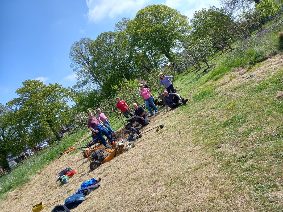 What a fantastic couple of sessions on our @TCVGreenGym mowing around and mulching the orchards @CountessPark as part of @ProjectOrchard s #OrchardBlossomDay on the park with @CheshireCCG @TCVtweets @thelandtrust  #joininfeelgood there should be loads of fruit the year.