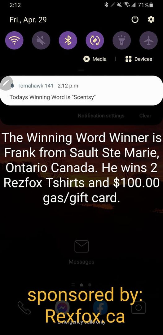 Another Winner on Tomahawk141.com just for having his Tomahawk141 app Notifications on!! congratz..