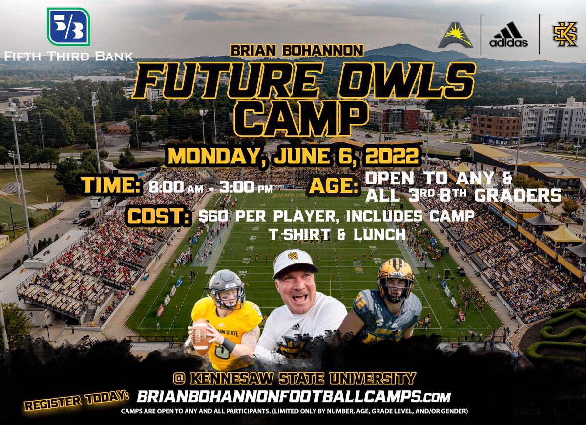 🚨🚨🚨ARE YOU A FUTURE🦉⁉️⁉️ COME FLY TO THE NEST🪹 AND GET COACHED BY THE BEST STAFF IN 🇺🇸 GOING TO BE A GREAT DAY BROUGHT @FifthThird SING UP NOW brianbohannonfootballcamps.com