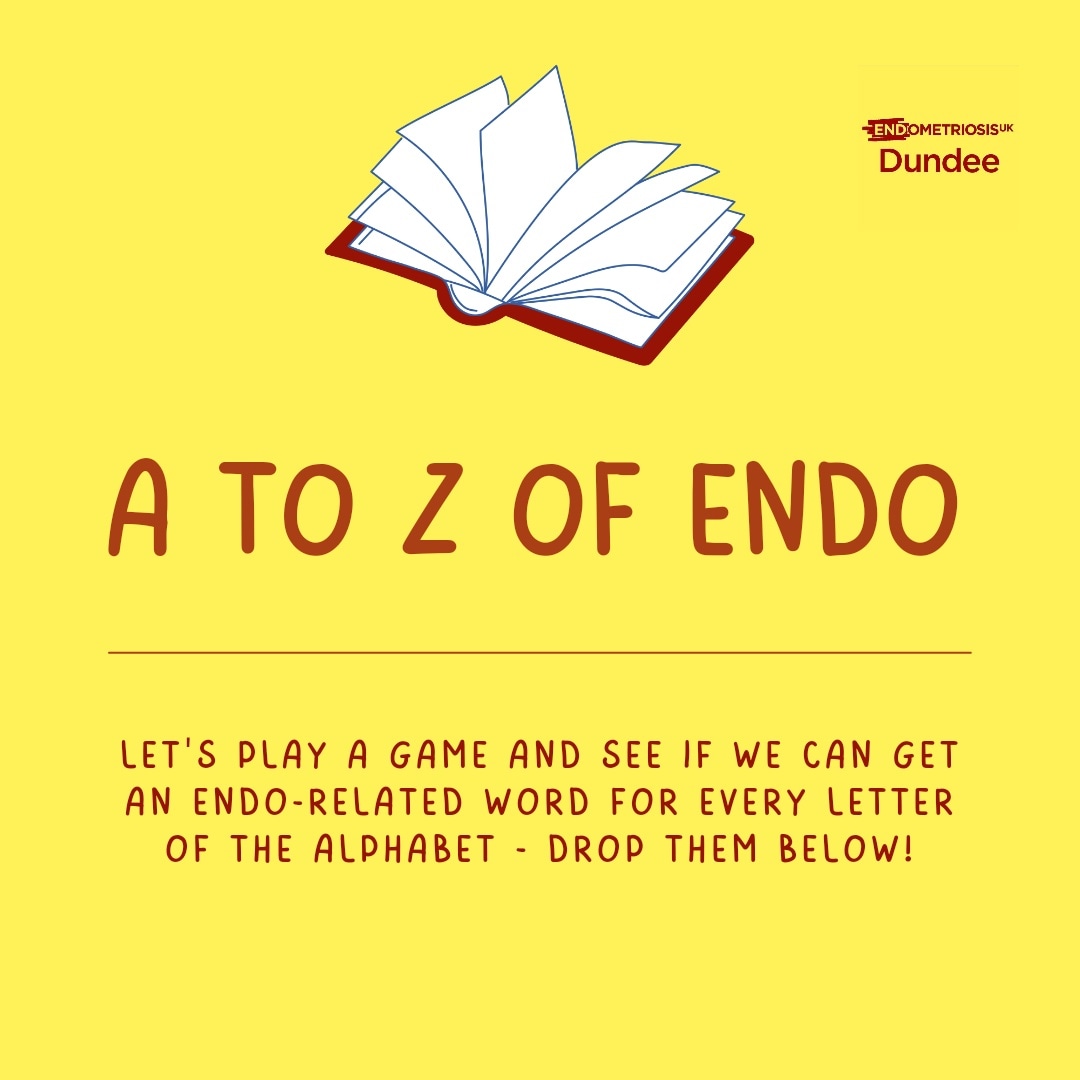 EndoDundee's tweet photo. 📖 A to Z of Endo 📖
Let's play a game this weekend and see if we can get an Endo-related word for every letter of the alphabet - drop them below!
I'll start A for Adenomyosis... What's going to be next?
#Endometriosis #Endo #LifeWithEndo #1In10 #JustForFun https://t.co/NyMIX4doSO