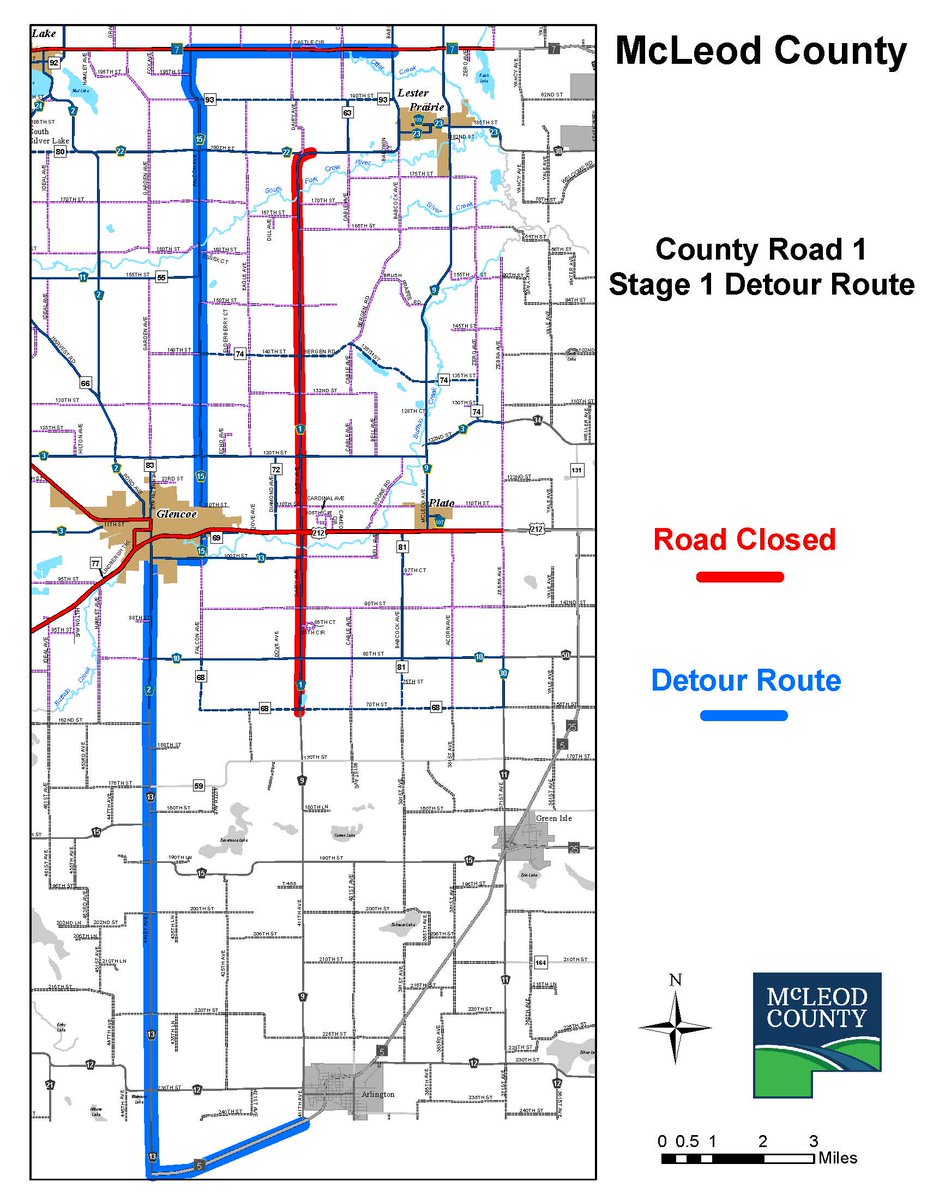 County Road 1 construction project begins Monday (5/2).  Follow detour.