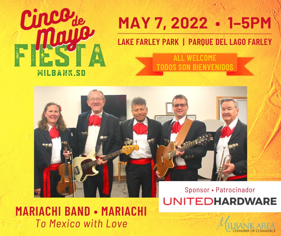 Cinco de Mayo Fiesta 🎉 is only 8 days away! 🪅🌮🍻
Thank you to United Hardware for sponsoring the Mariachi Band! 🎼🎺🎻🎸
#milbanksd #milbankchamber #cincodemayo