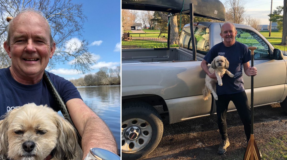 5MFHC's tweet image. The Soft Paws Award goes to our fave pup! The winner has to be Captain Bently. Rowing in a Canadian Canoe, partner Gary from the USA was guided by our soft paw recipient Bently on their paddle. Bently, you left paw prints on all our hearts❤️ Thanks for joining #5milesfromhome 🏆