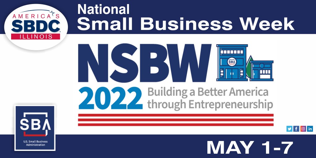 IllinoisSBDC's tweet photo. Next week is #NationalSmallBusinessWeek! Do you have questions about your small business? Start a #conversation with us. The #IllinoisSBDC provides no-cost professional advising to #smallbusinessowners. https://t.co/nqqi84XVGU
#SmallBusinessSupport #SBA #TrustedResource https://t.co/brPUff5Dut