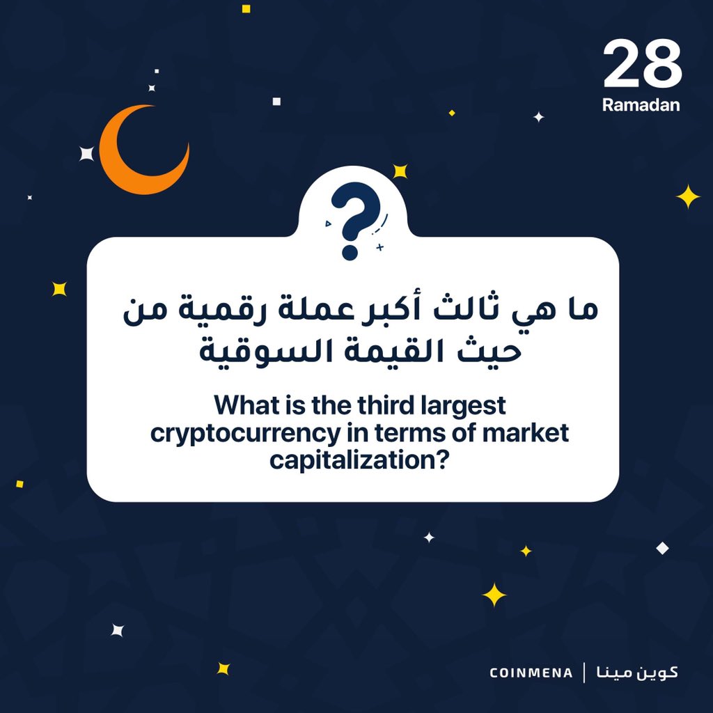السؤال ٢٨ في مهرجان كوين مينا الرمضاني 🌙

⭐️ لايك + ريتويت
⭐️ كتابة الإجابة الصحيحة
⭐️ تابع @coinmena
⭐️ منشن صديق

Question #28 of our Ramadan Giveaway Carnival

⭐️ Like + retweet
⭐️ Follow <a href="/CoinMENA/">CoinMENA | كوين مينا</a>
⭐️ Answer correctly below
⭐️ Mention a friend 

You have 30 minutes. Go!