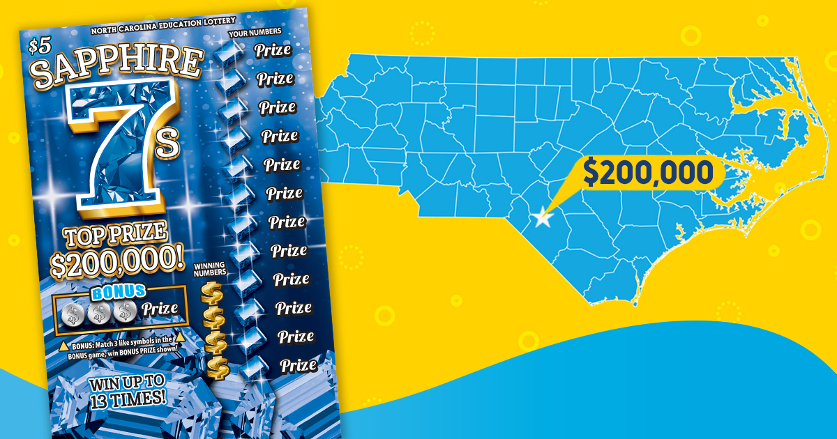 nclottery's tweet photo. Caroline Hunt of #RedSprings tried her luck on a $5 scratch-off and won a $200,000 prize! Hunt bought her lucky Sapphire 7s ticket from One Stop on East Fourth Avenue. Congrats on the win, Caroline! Two $200,000 prizes remain to be claimed. #NCLottery https://t.co/2MD7L5bnIC https://t.co/BbldA2yOLS