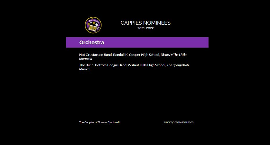 Congratulations to the nominees for Orchestra!