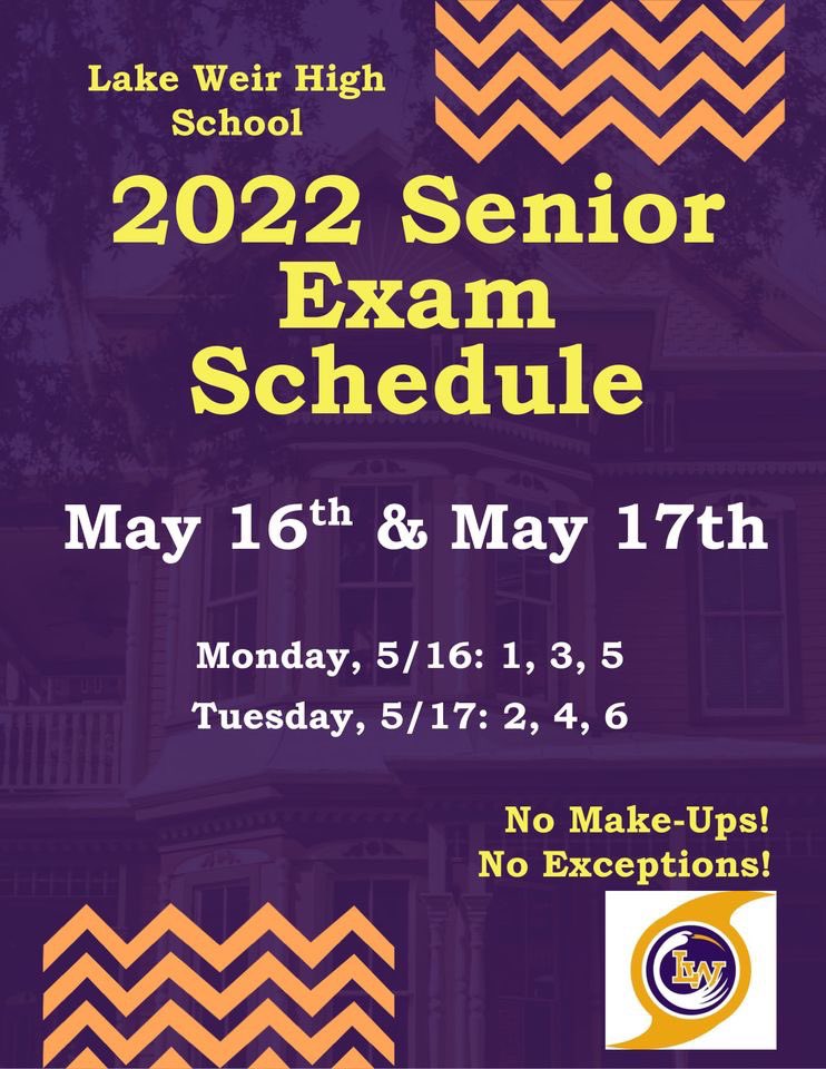 Attention Students - Here is the Finals Exam schedule.  There are no make ups.