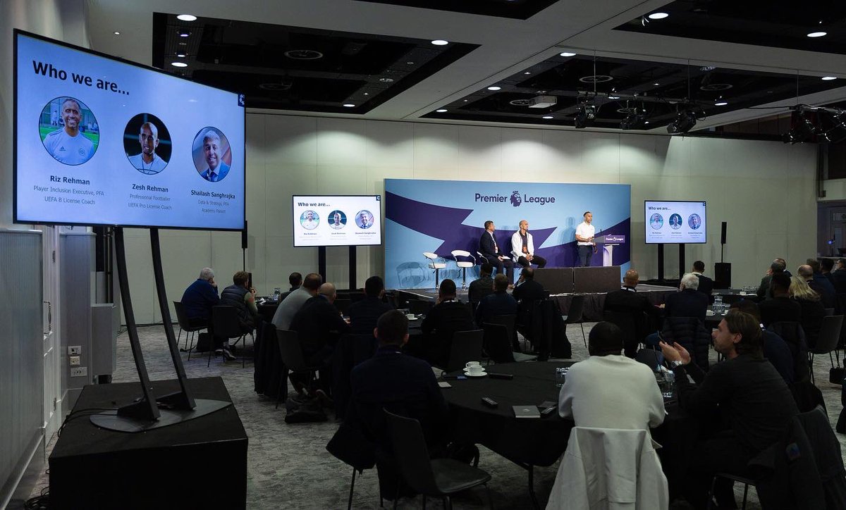 RizRrehman's tweet photo. On stage this week at the Premier League Talent ID Summit presenting on the positive impact the @PFA’s AIMS programme has had over the last 5 years on players, parents and clubs #mentoring #players #network #focusonthepositive #elitepathway https://t.co/kBDLK3OnDe