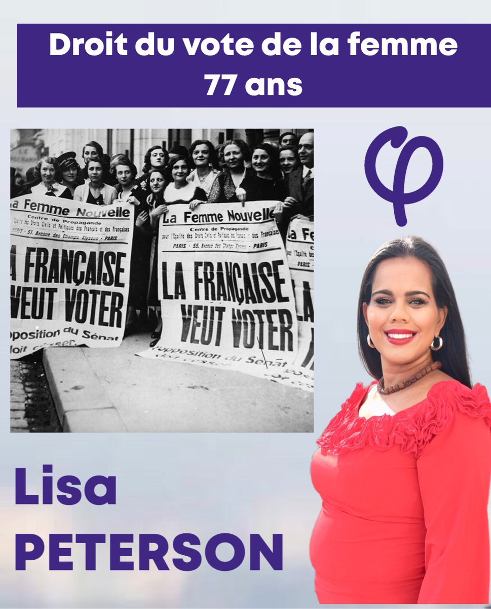 petersonlisafi's tweet photo. 77 ans que les Françaises votaient pour la première fois.Nous les femmes,nous devrions continuer nos luttes contre les féminicides, que nous obtenons un SMIC convenable à 1400 €,une égalité salariale,l’arrêt des emplois précaires.
#lisapeterson #lafranceinsoumise #votedesfemmes https://t.co/xz01BfZmj0