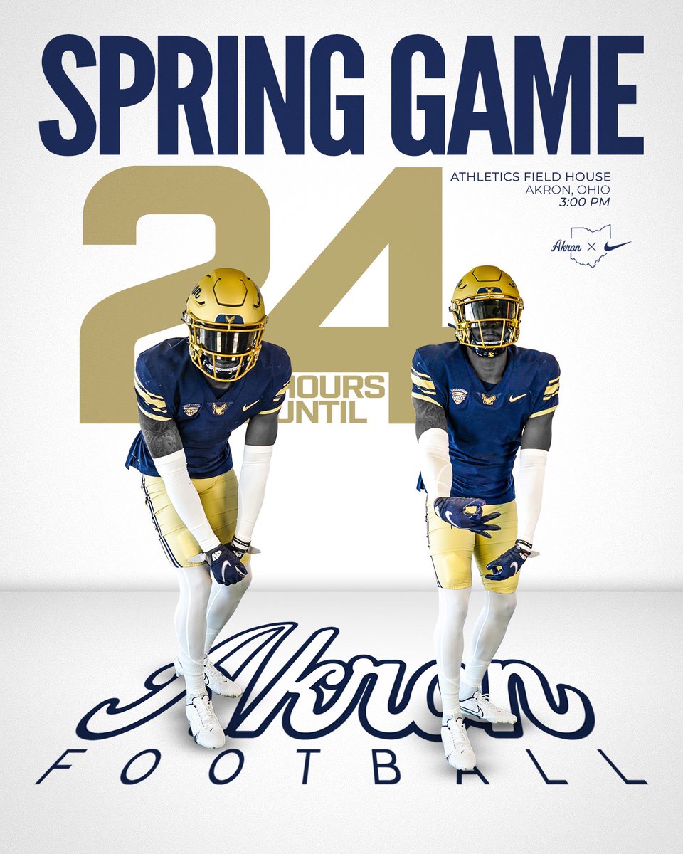 2️⃣4️⃣ hours ‘til <a href="/ZipsFB/">Akron Football</a> 

What: Blue/Gold Spring Game
Where: Stile Field House
When: 3:00pm Kick-Off

Time to COMPETE 😤

ZipEmUp 🔵🤐🦘‼️