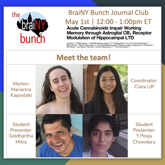 ComeBeBraiNY's tweet photo. This Sunday (5/1: 12pmET) our students will be presenting on how cannabinoids act in the brain to impair working memory. #highschoolSTEM #undergraduateSTEM #traineesSTEM especially encouraged to attend!
Sign up https://t.co/qBJFzvsJaA
to receive monthly papers and zoom links! https://t.co/vrTqJDC8nE