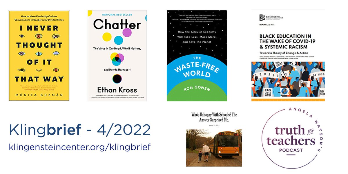 Klingbriefer's tweet photo. Check out the April #Klingbrief:  "I Never Thought of It That Way" by @moniguzman helps guide our conversations with others while "Chatter" by Ethan Kross helps us harness our inner voices. 

#ReadToLead with these recommendations and more at https://t.co/6hx9f2npGx https://t.co/YylBfZZGHt