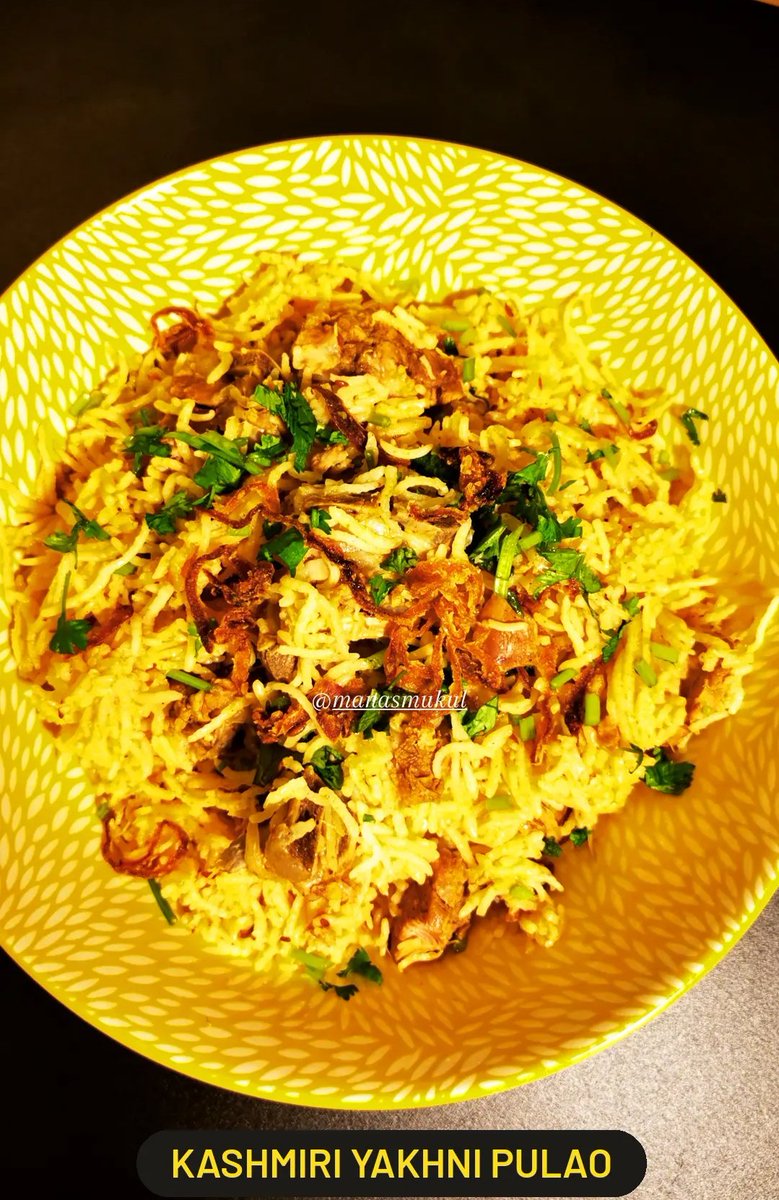 manasmukul's tweet photo. Kashmiri Yakhni Pulao

Tried making it for the first time

#TheJokerCooks #MaaDaPutt #KashmiriYakhniPulao #YakhniPulao https://t.co/6yF5KIKuHh