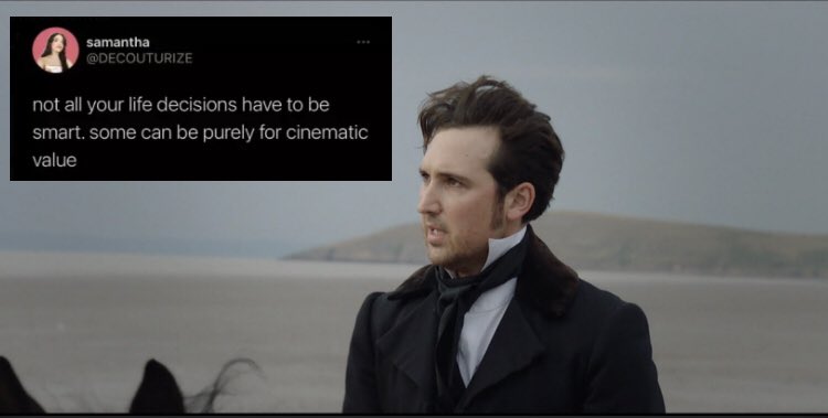 At least we got a cool shot of Colbourne being dramatic af out of his poor decision making 🤷🏼‍♀️ I take my wins where I can find them 🤓#SanditonS2 #SanditonMeme