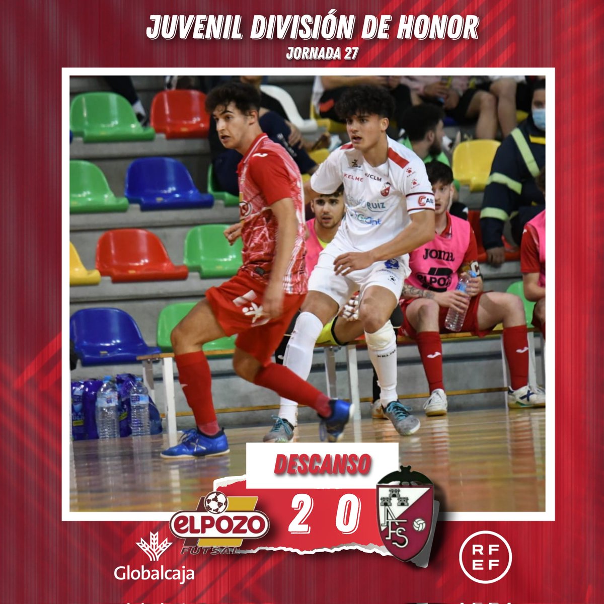 albaceteFSala's tweet photo. ⏸ 𝘿𝙀𝙎𝘾𝘼𝙉𝙎𝙊 𝙅𝙐𝙑𝙀𝙉𝙄𝙇 𝘿𝙃
Aljucer ElPozo 2️⃣
Albacete FS Grupo Amiab 0️⃣
#JuvenilDH #ABFS https://t.co/3dD44Ecoko