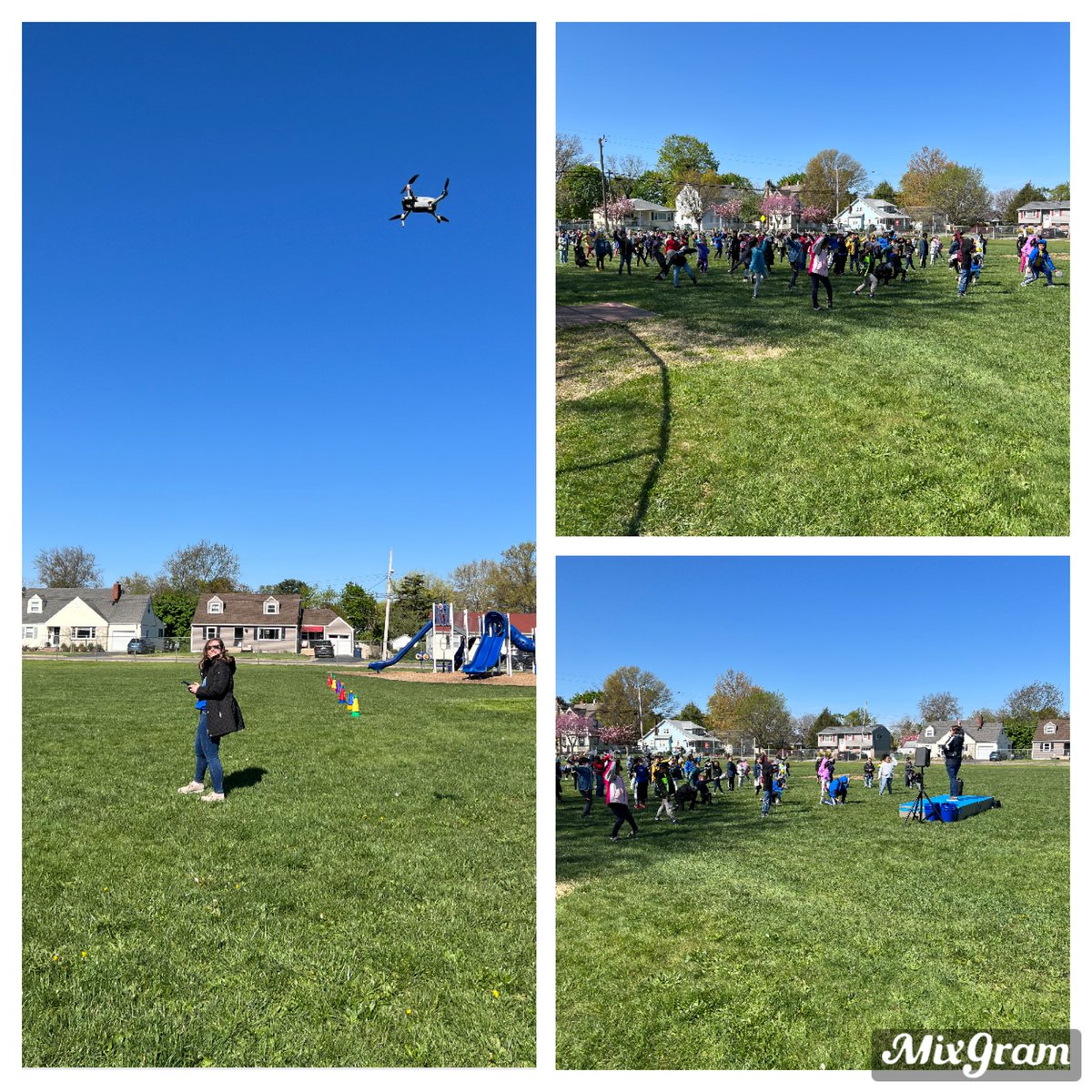 wcb_principal's tweet photo. Behind the scenes footage of our Spring Fling performances. Mrs. Halat leads the dancing while Ms. Schwankert captures it with her drone. Performance video coming soon. @MrsHalatMusic @schwankert_stem https://t.co/2xYQLx8AUL