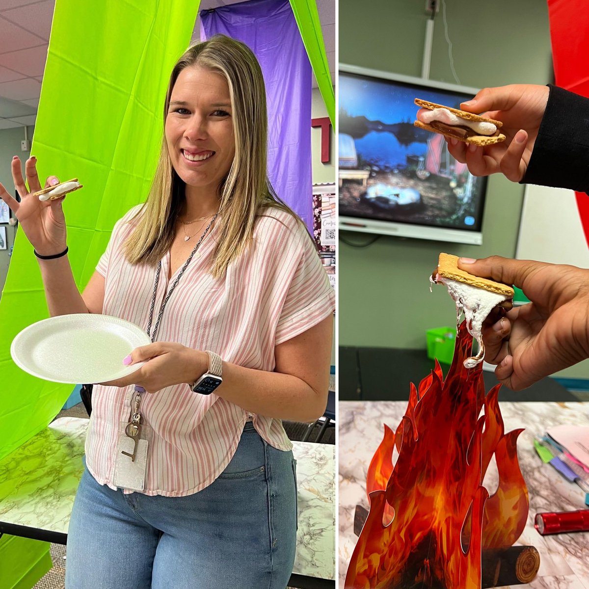 GrowinWithOwen's tweet photo. Welcome to our FSA Camp Out! 🏕Campers answered a variety of review questions, analyzed a technical text to make s’mores, went 🎣 for context clues and much more! We are fired up & ready to take on state testing next week! #iteach5th #dleproud #reviewmode @DreamLakeApopka https://t.co/s7imgt9zJt
