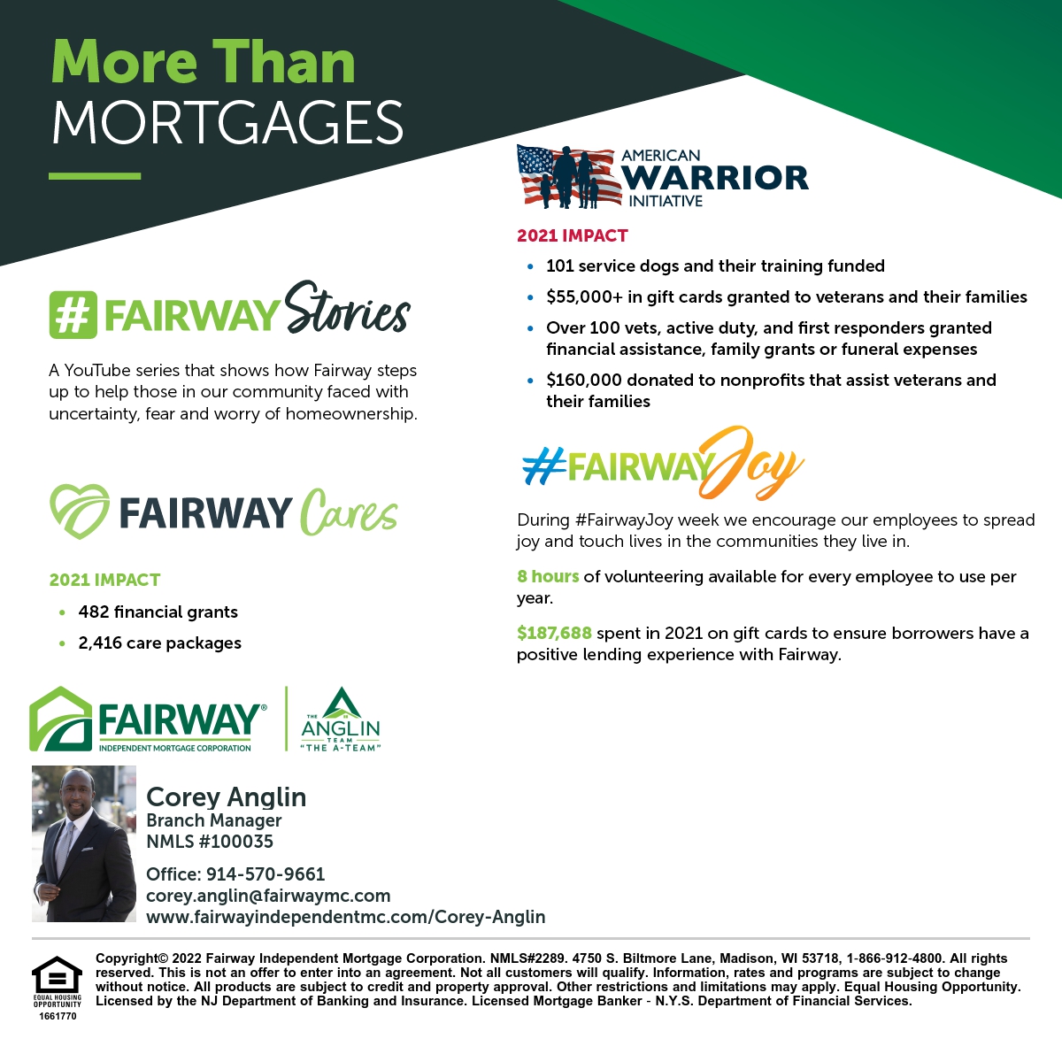 CoreyAnglinTeam's tweet image. At Fairway Independent Mortgage Corporation, lending is what we do, but who we are drives us to make an impact beyond the closing table. We are dedicated to supporting communities across the nation. Watch this video to learn more. #FairwayNation vimeo.com/687964927/0b4f…