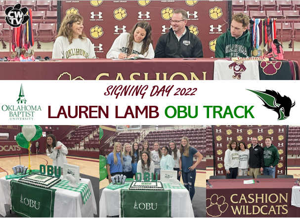CASHION SIGNING DAY CELEBRATION!
Congrats to LAUREN LAMB on signing with <a href="/OBU_TrackXC/">OBU Track & Field/XC</a> 

Another Fantastic multi-sport athlete from Cashion heading to Shawnee!
🔋🐰
#allwedoiswin <a href="/laurenlamb111/">laurenlamb11</a> <a href="/Cam_Jourdan/">Cameron Jourdan</a> <a href="/JamesDJackson15/">James D. Jackson</a> <a href="/nick_sardis/">Nick Sardis</a> <a href="/T_Wood88/">Tony Wood</a>