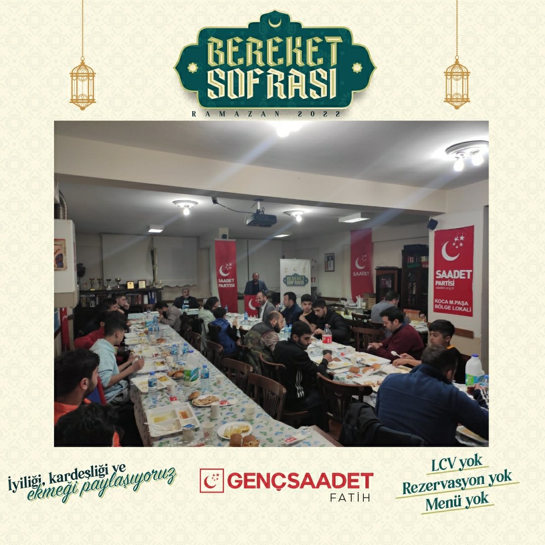 SPGencFatih's tweet photo. #BereketSofrası 🌙
İyiliği, kardeşliği ve ekmeği paylaşıyoruz.

İlçe Gençlik Başkanımız Muhammed Safa Ocak'ın katılımıyla Kocamustafapaşa "Bereket Sofrası" iftarımızı gerçekleştirdik.

Bereket Soframıza katılan genç arkadaşlarımıza teşekkür ederiz. https://t.co/8Iu9rdJwtA