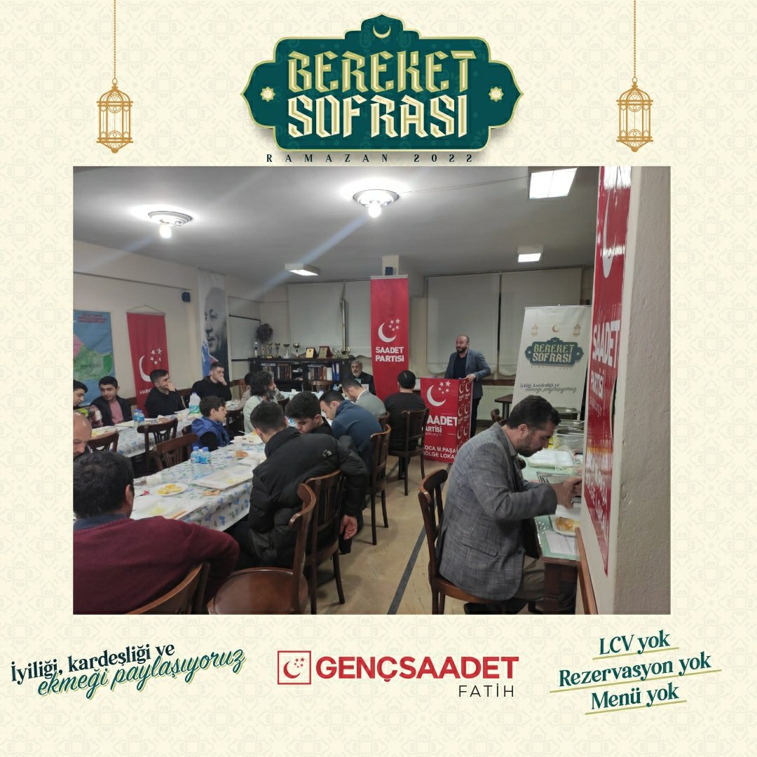 SPGencFatih's tweet photo. #BereketSofrası 🌙
İyiliği, kardeşliği ve ekmeği paylaşıyoruz.

İlçe Gençlik Başkanımız Muhammed Safa Ocak'ın katılımıyla Kocamustafapaşa "Bereket Sofrası" iftarımızı gerçekleştirdik.

Bereket Soframıza katılan genç arkadaşlarımıza teşekkür ederiz. https://t.co/8Iu9rdJwtA