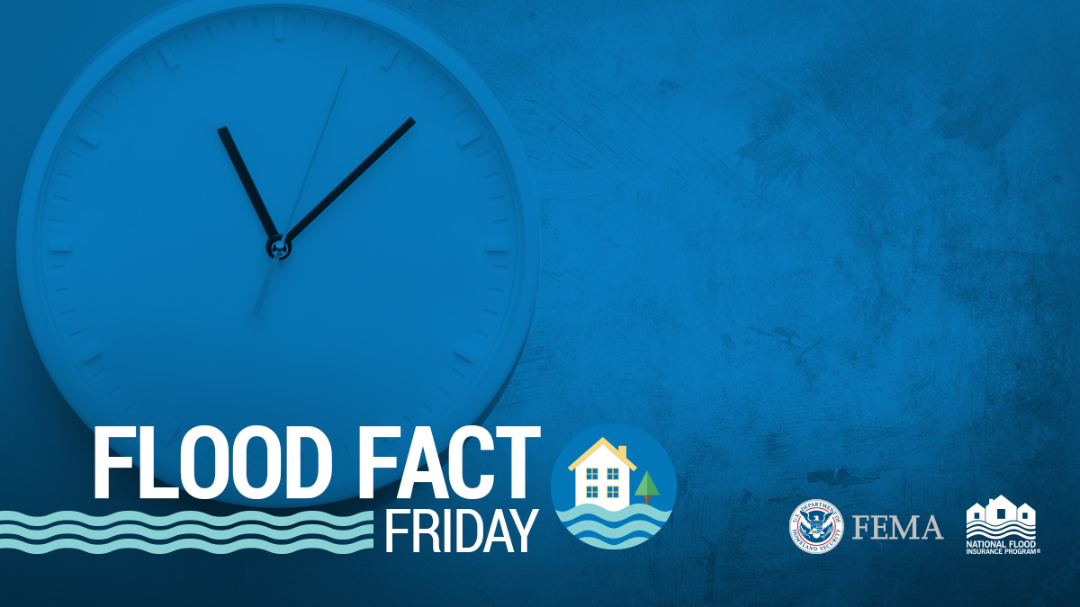 Time is NOT a useful indicator of flood risk. 
Your risk for experiencing a flood does not decrease over time, 
since weather and climate patterns do not adhere to any 
predictable schedules. 
#Flooding #FloodInsurance #FloodSmart #FloodFactFriday