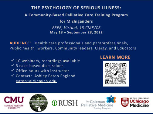 sbmpalliative's tweet photo. Free training in #PalliativeCare principles for clinicians and other interested parties living in #Michigan 

For more info, contact @EatonEngland https://t.co/mt4a124neM