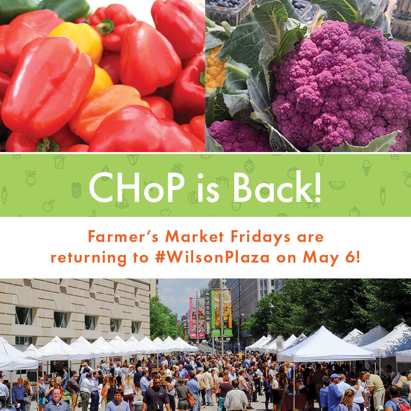 CHoP is back NEXT FRIDAY, May 6! Stop by the #WilsonPlaza @reaganitcdc from 10 am to 2 pm and shop seasonal offerings from local farms and food producers. We’re launching the season with over 25 vendors! Go to capitalharvestdc.com for the full list.