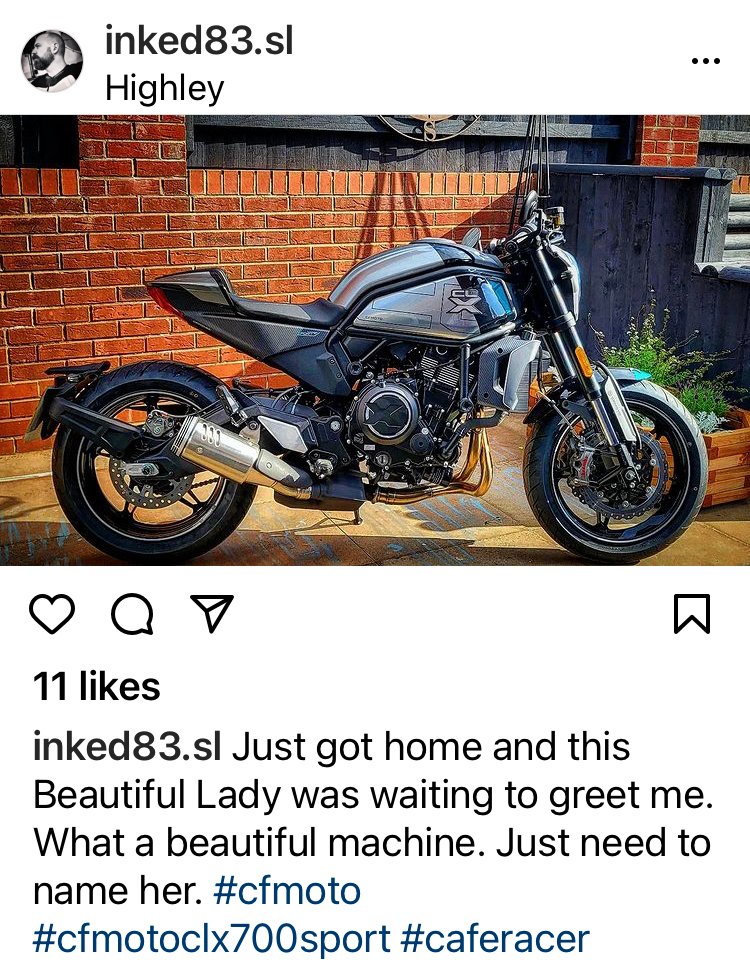 cfmotouk's tweet photo. What a beauty! Thanks, Simon for sharing! Can we help Simon think of a name for her?
The lovely 700CLX Sport!
#cfmoto #700clxsport #700clx https://t.co/MGi91e66dz