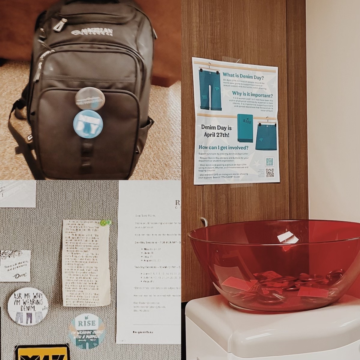 ComcGss's tweet photo. GSS observed #DenimDay this week! Thank you to @TTURISE for buttons and stickers! We believe that consent is never implied by what you wear. For more on Denim Day, visit: https://t.co/gr6ZDIH8dm #SAAM https://t.co/Ih4EELKkIK