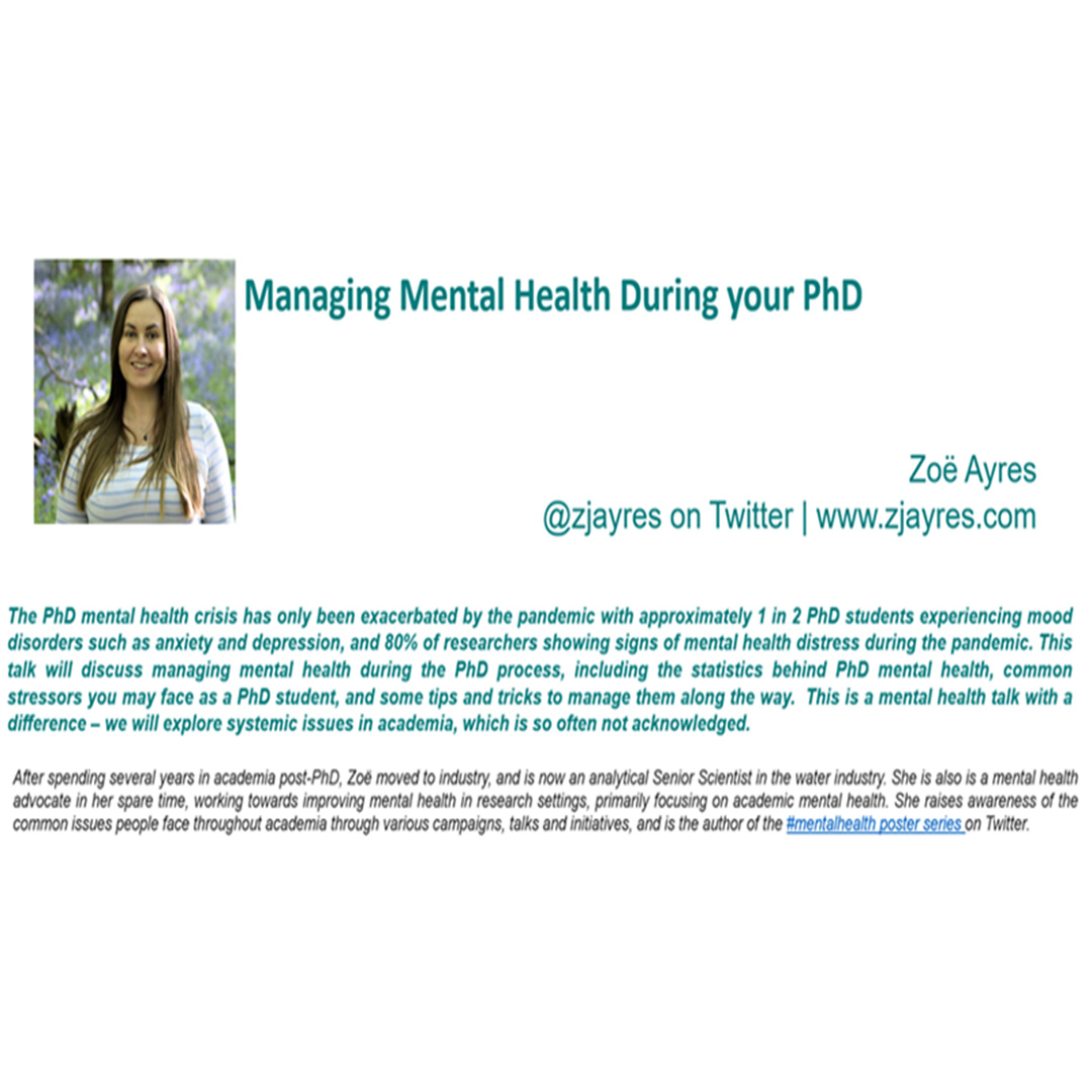 ⚡FREE TO ALL STUDENTS⚡The Biomedical Engineering Graduate Student Organization invites all students at UARK to attend Zoe Ayres' seminar on "Managing Your Mental Health in Graduate School" at 11:50am April 29, on Zoom.  loom.ly/c7cGjys