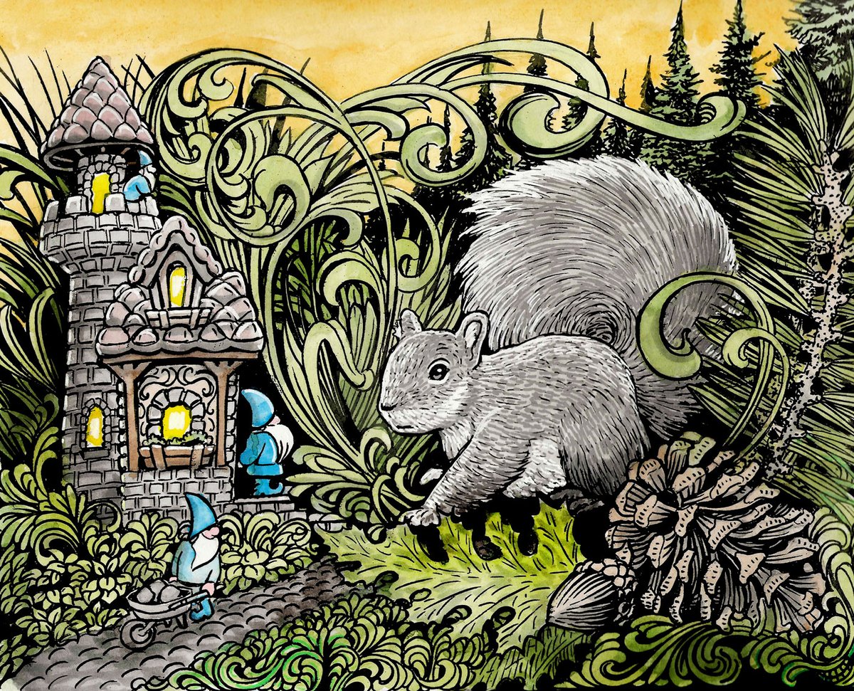 I'm procrastinating by drawing #gnomes #gnomeart #gnomesoftwitter #gnomesquirrel #gnomepainting